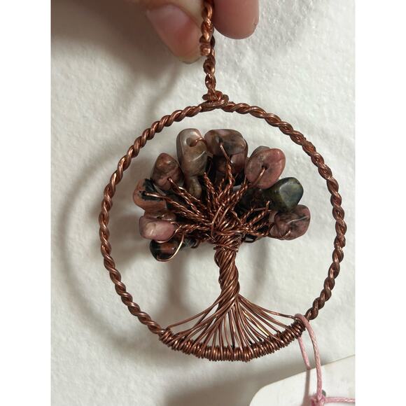 Handmade Copper and Serpentine Crystal Tree of life 3.5x2” Wall Decor - Picture 5 of 5
